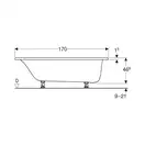 Ванна акриловая 170 х 70 х h46,5 см Geberit Tawa, slim rim в комплекте с ножками 554.120.01.1