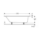 Ванна акриловая 170 х 75 х h46,5 см Geberit Tawa, slim rim в комплекте с ножками 554.121.01.1