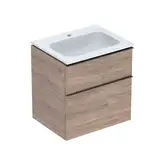Тумба с раковиной Geberit iCon slim rim 60 см, корпус и фасад - орех тёмный / ручки - лава мат 502.335.JR.1