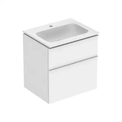 Тумба с раковиной Geberit iCon slim rim 60 см, корпус и фасад - белый мат / ручки - белый мат 502.335.01.3