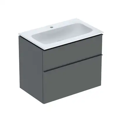 Тумба с раковиной Geberit iCon slim rim 75 см, корпус и фасад - лава мат / ручки - лава мат 502.336.JK.1