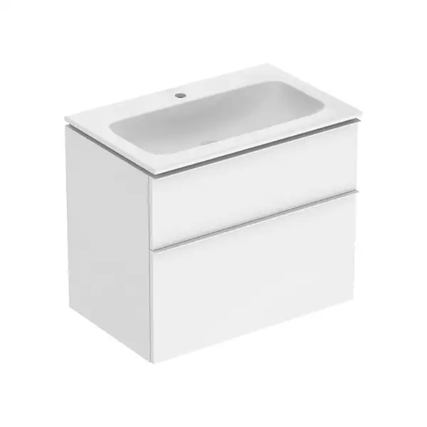 Тумба с раковиной Geberit iCon slim rim 75 см, корпус и фасад - белый мат / ручки - белый мат 502.336.01.3