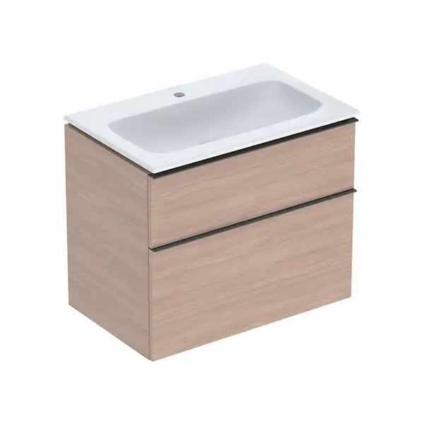 Тумба с раковиной Geberit iCon slim rim 75 см, корпус и фасад - дуб / ручки - лава мат 502.336.JH.1