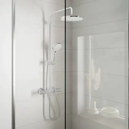 Душова система Hansgrohe Vernis Blend Showerpipe 200 1jet EcoSmart для ванни з термостатом, хром (26089000) Душова система Hansgrohe Vernis Blend Showerpipe 200 1jet EcoSmart для ванни з термостатом, хром (26089000)