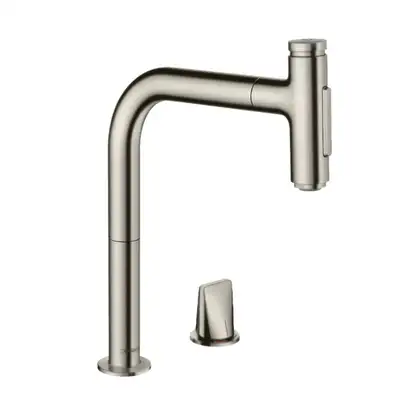 Змішувач для кухні Hansgrohe Metris Select 200 2jet з висувним виливом sBox, Steel Finis (73818800)
