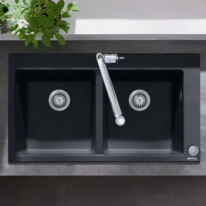 Hansgrohe S510-F770 Кухонная мойка на 2 чаши, Graphiteblack (43316170)