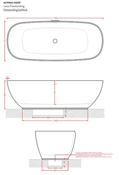 Ванна з штучного каменю Artceram Hoop 170x70 (ACW002 01)