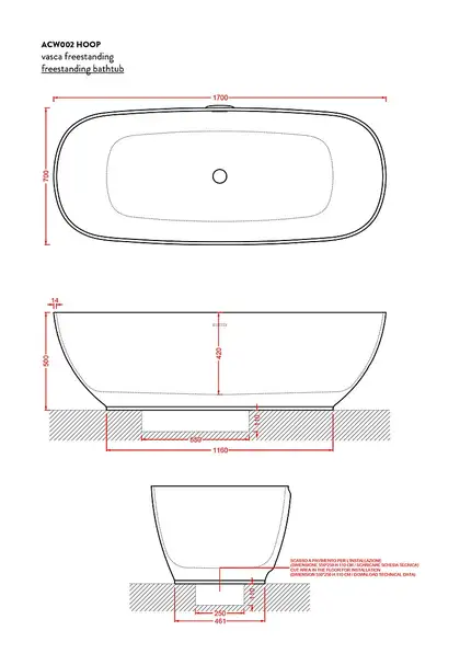 Ванна з штучного каменю Artceram Hoop 170x70 (ACW002 05)
