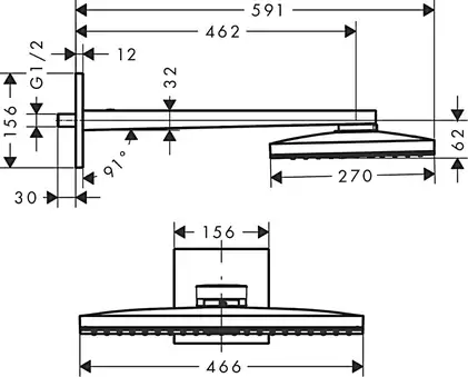 Верхній душ Axor ShowerSolutions 460х300 1jet з власником, chrome (35278000)