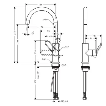 Axor Uno 240 Змішувач для умивальника, хром (38036000)