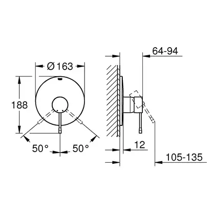 Змішувач для душу прихованого монтажу Grohe Essence New, зовнішня частина для 35501000 (19286001) Змішувач для душу прихованого монтажу Grohe Essence New, зовнішня частина для 35501000 (19286001)