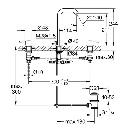 Змішувач для раковини на три отвори L-Size Grohe Essence (20299001)