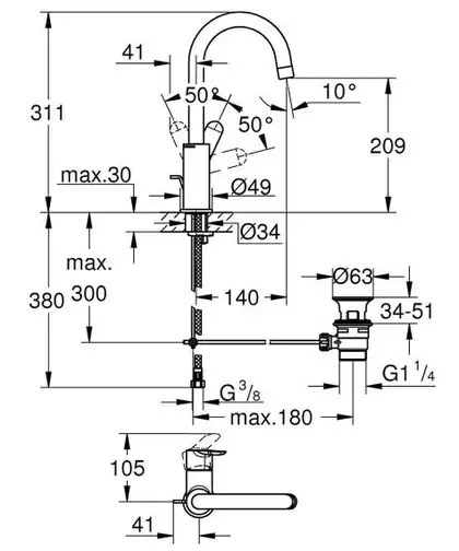 Змішувач для умивальника Grohe BauEdge L-Size, хром (23760000) Змішувач для умивальника Grohe BauEdge L-Size, хром (23760000)