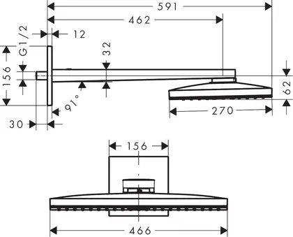 Верхній душ Hansgrohe Rainmaker Select 460 1jet з власником, чорний / хром (24003600)