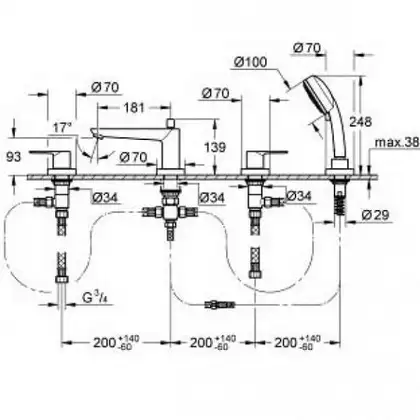 Grohe BauLoop Смеситель на борт ванны, хром (2511900A) Grohe BauLoop Смеситель на борт ванны, хром (2511900A)