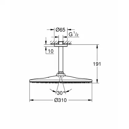 Верхній душ зі стельовим кронштейном Grohe Rainshower Mono (260000) (26560000)