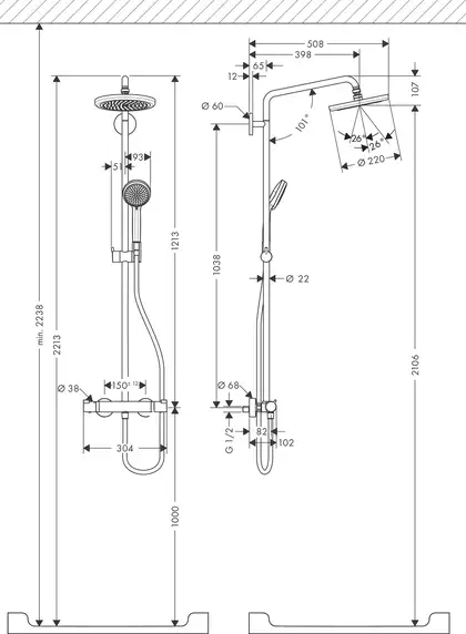 Душова система Hansgrohe Croma 220 1jet Showerpipe з термостатом, хром (27185000) Душова система Hansgrohe Croma 220 1jet Showerpipe з термостатом, хром (27185000)