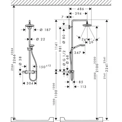 Hansgrohe Croma Select S 180 Душова система, хром/білий (27254400)
