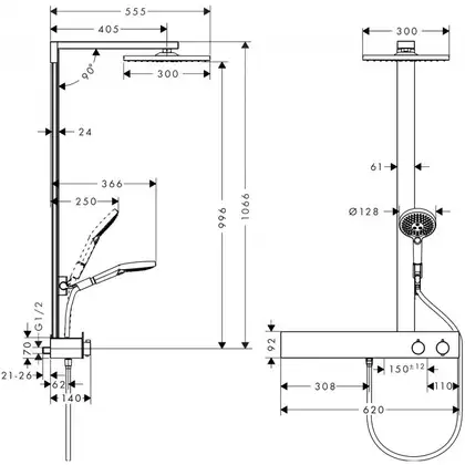 Душова система Hansgrohe Raindance E Showerpipe 300 1jet з термостатом, хром (27363000) Душова система Hansgrohe Raindance E Showerpipe 300 1jet з термостатом, хром (27363000)