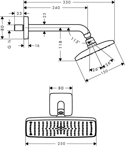 Верхній душ Hansgrohe Raindence E 240 Air 1jet з власником, хром (27370000)