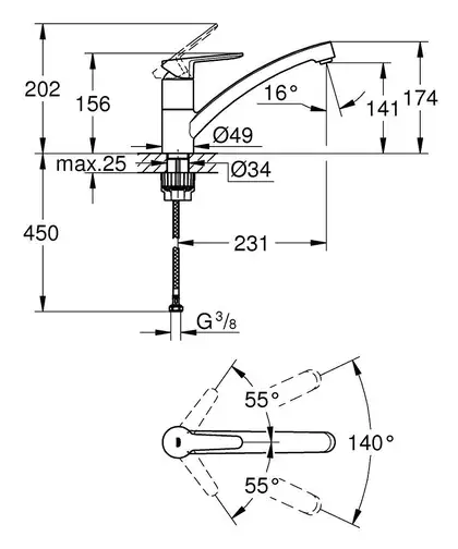 Grohe BauEco Смеситель для кухни, хром (31680000) Grohe BauEco Смеситель для кухни, хром (31680000)