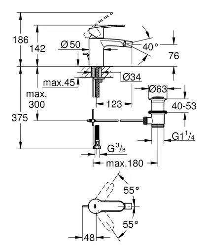 Змішувач для біде Grohe Eurostyle Cosmopolitan з донним клапаном, хром (33565002)