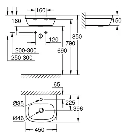 Умивальник підвісний Grohe Euro Ceramic 45, білий (39324000)