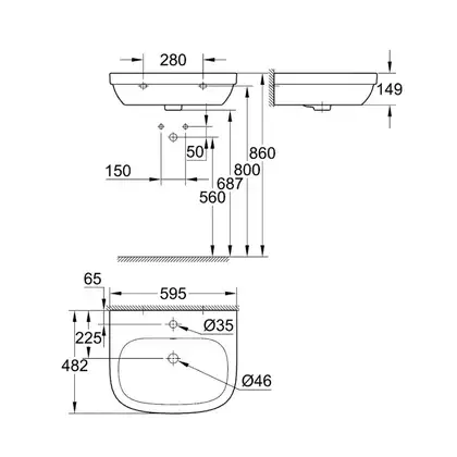 Умивальник підвісний Grohe Euro Ceramic 60 см, білий (39335000) Умивальник підвісний Grohe Euro Ceramic 60 см, білий (39335000)