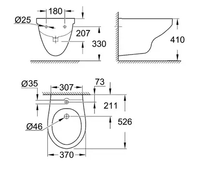 Біде підвісне Grohe Bau Ceramic, альпийский белый (39433000) Біде підвісне Grohe Bau Ceramic, альпийский белый (39433000)