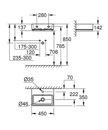 Умивальник підвісний Grohe Cube Ceramic 455х350 мм, білий (3948300H) Умивальник підвісний Grohe Cube Ceramic 455х350 мм, білий (3948300H)