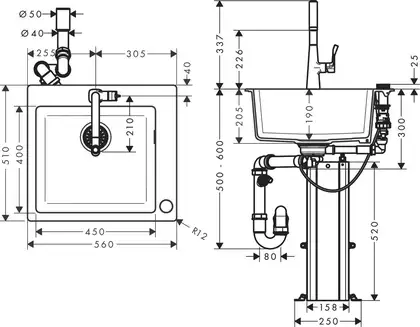 Кухонна мийка Hansgrohe C51 C51-F450-01 Sink combi 560x510 зі змішувачем Select, Сhrome (43212000)