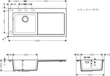 Кухонна мийка Hansgrohe S5110-F450 1050х510 поличка праворуч, Stonegrey (43330290) Кухонна мийка Hansgrohe S5110-F450 1050х510 поличка праворуч, Stonegrey (43330290)