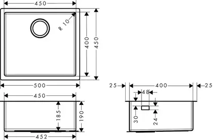 Hansgrohe S71 S719-U450 Кухонна мийка, нержавійка (43426800)