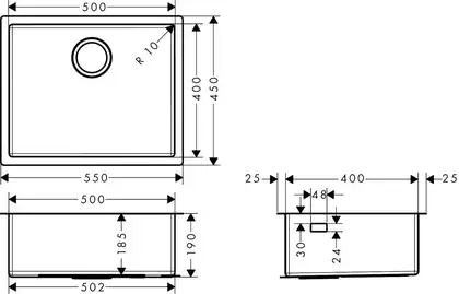 Hansgrohe S719-U500 Мийка кухонна, нержавіюча сталь (43427800) Hansgrohe S719-U500 Мийка кухонна, нержавіюча сталь (43427800)
