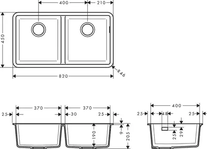 Кухонна мийка Hansgrohe S510-U770 під стільницю 820х450 на дві чаші 370/370, Concretegrey (43434380) Кухонна мийка Hansgrohe S510-U770 під стільницю 820х450 на дві чаші 370/370, Concretegrey (43434380)