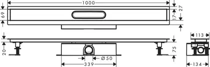 Монтажний комплект Hansgrohe для каналів d50 uBox universal 1000 мм (56026180)