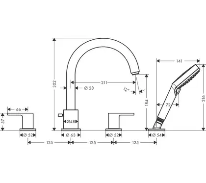 Змішувач на край ванни Hansgrohe Vernis Shape врізний на 4 отвори, хром (71459000) Змішувач на край ванни Hansgrohe Vernis Shape врізний на 4 отвори, хром (71459000)