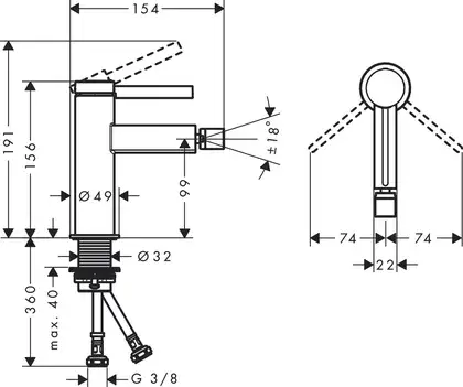 Hansgrohe Finoris Змішувач для біде, чорний матовий (76200670) Hansgrohe Finoris Змішувач для біде, чорний матовий (76200670)
