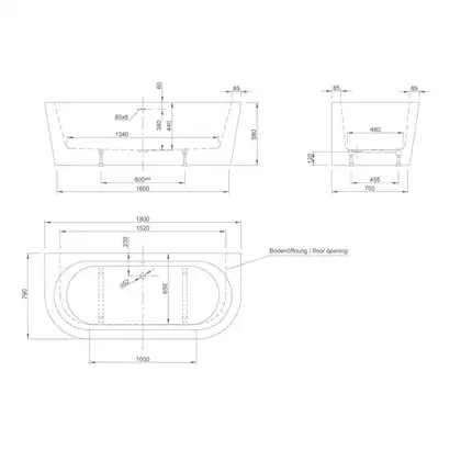 Ванна акрилова Knief Wall CL 180x80 (0100077CL / 010009106) (0100077CL_010009106)