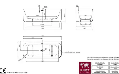 Ванна акрилова Knief Tidy з щілинним переливом, 180x80 (0100242 / 010009106S) (0100242_010009106S) Ванна акрилова Knief Tidy з щілинним переливом, 180x80 (0100242 / 010009106S) (0100242_010009106S)