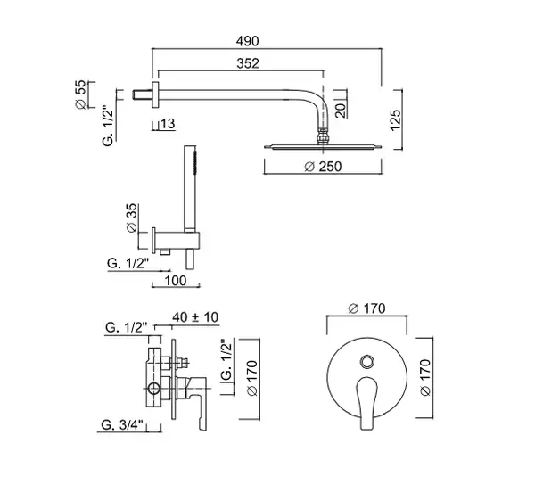 Душова система Giulini Ego, хром (5713KB-25X) Душова система Giulini Ego, хром (5713KB-25X)