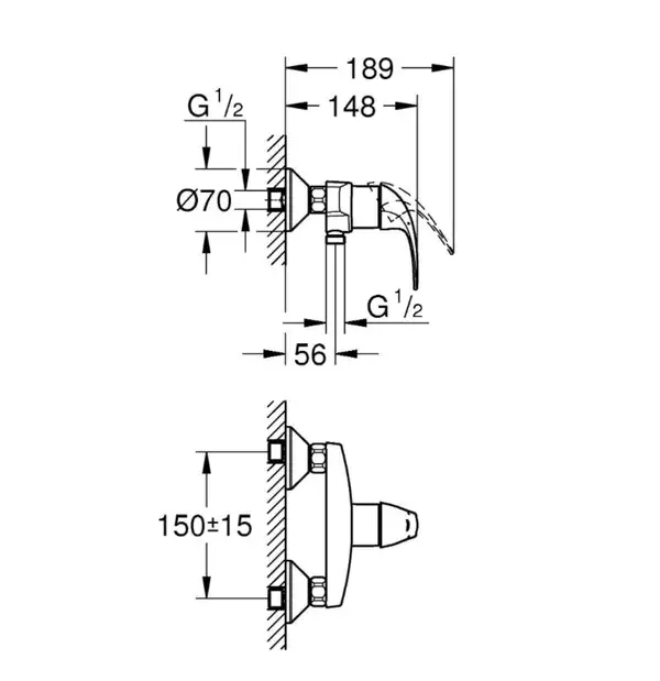 Змішувач одинважільний для душу Grohe BauCurve, хром (23631000)