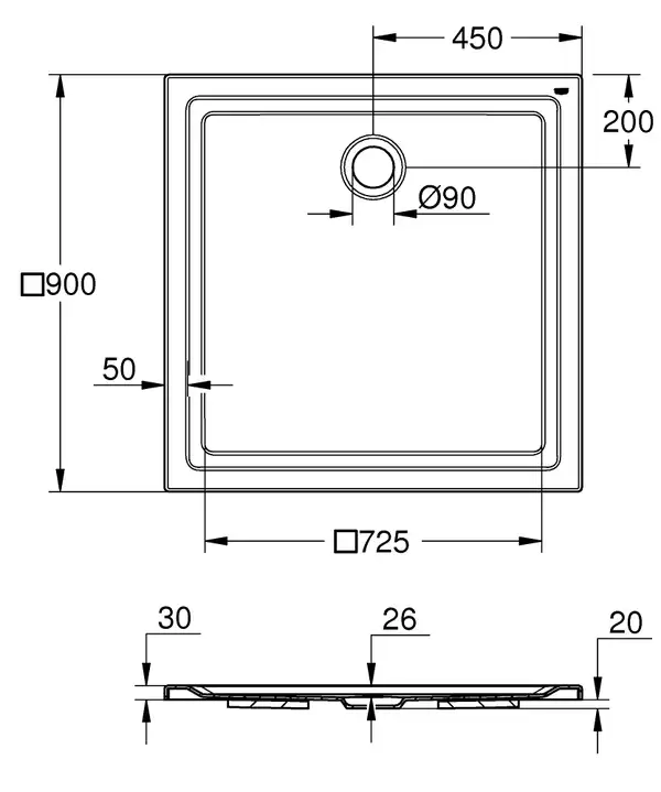 Душовий піддон Grohe 900х900, універсальний, білий (39301000)
