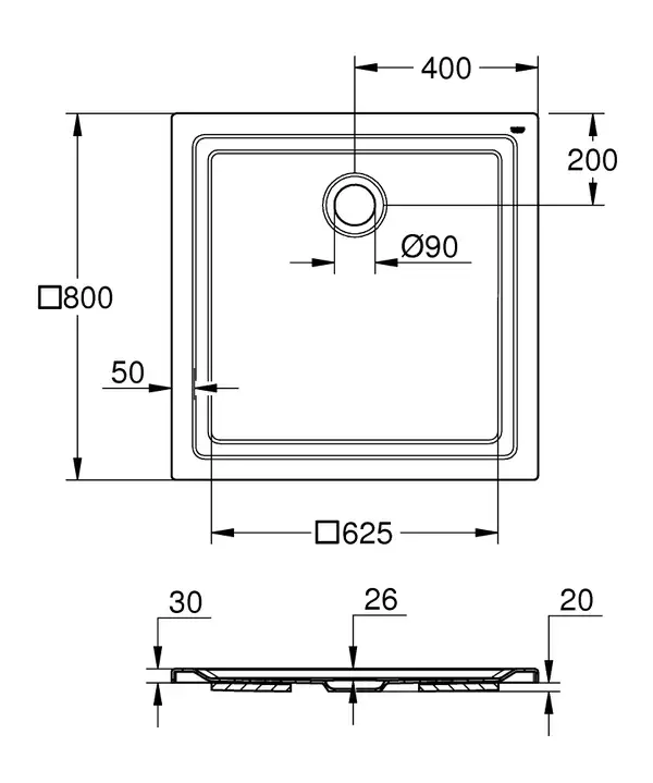Душовий піддон Grohe 800х800, універсальний, білий (39302000)
