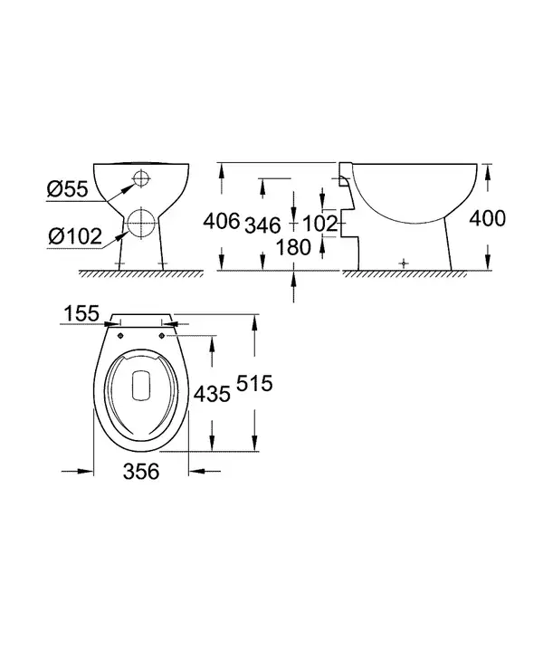 Унітаз для підлоги Grohe Bau Ceramic безободковий, альпійський білий (39430000)