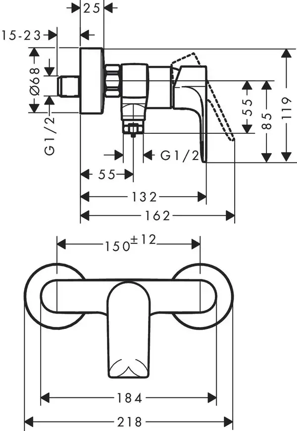 Hansgrohe Rebris E Змішувач для душу, Matt Black (72650670)