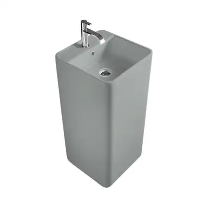 Умивальник окремо стоячий Nic Design Semplice 40х40х85 см з отвором під змішувач, злив у стіну, Cemento матовий (001371047)