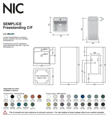 Умивальник окремо стоячий Nic Design Semplice 40х40х85 см з отвором під змішувач, злив у стіну, Cemento матовий (001371047)