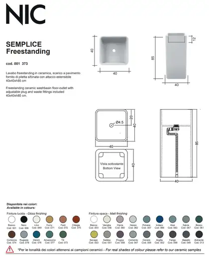 Nic-Design Умивальник окремо стоячий Nic Design Semplice 40х40х85 см без переливу, злив у підлогу, Cipria матовий (001373060) Nic-Design Умивальник окремо стоячий Nic Design Semplice 40х40х85 см без переливу, злив у підлогу, Cipria матовий (001373060)