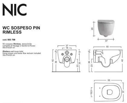 Унітаз підвісний Nic Design Pin 55х37, Cenere матовий (003709059) Унітаз підвісний Nic Design Pin 55х37, Cenere матовий (003709059)